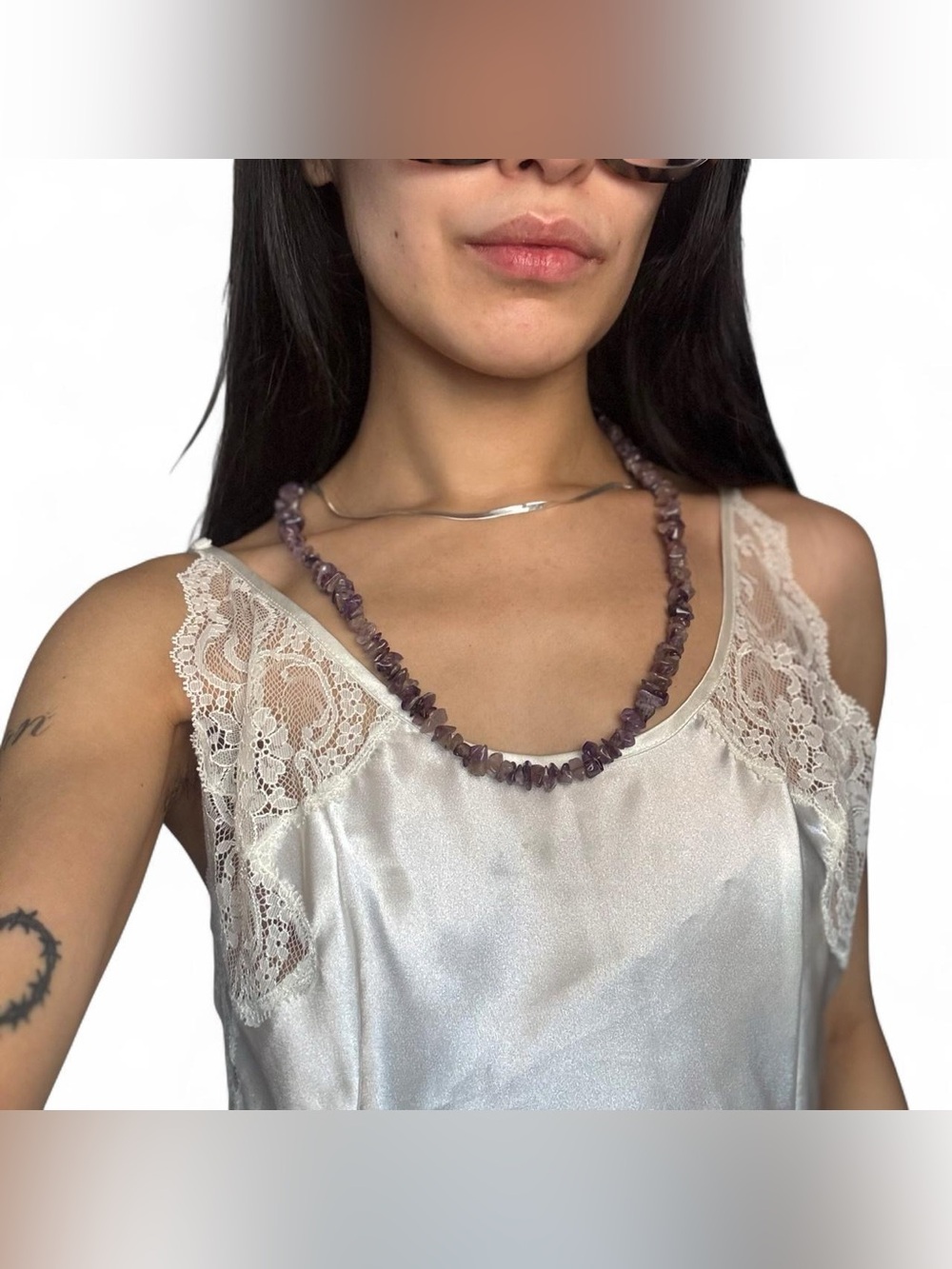 Vintage Purple Amethyst Chip Stone Necklace